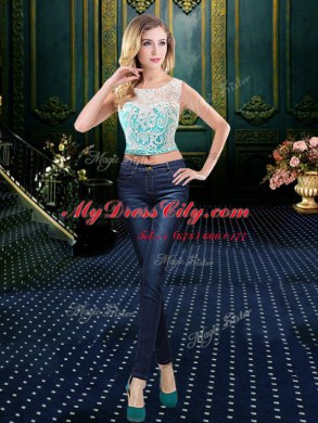 Beauteous Four Piece Scoop Floor Length Lace Up 15th Birthday Dress Blue for Military Ball and Sweet 16 and Quinceanera with Lace and Sequins