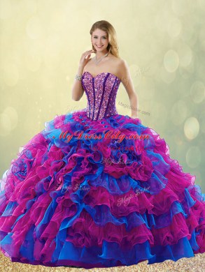Sleeveless Beading and Ruffles Lace Up Quinceanera Dress
