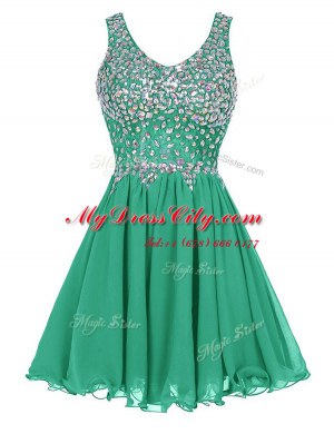 Beauteous Green Zipper Straps Beading Prom Dress Chiffon Sleeveless