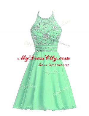 Delicate Apple Green Halter Top Neckline Beading Homecoming Dress Sleeveless Zipper