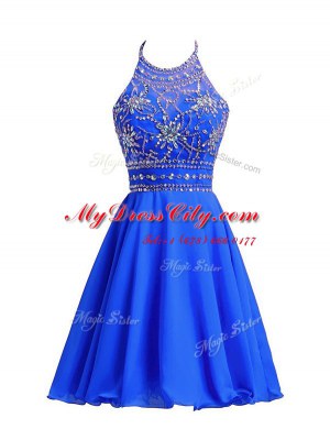 Flirting Halter Top Beading Homecoming Dress Royal Blue Zipper Sleeveless Knee Length