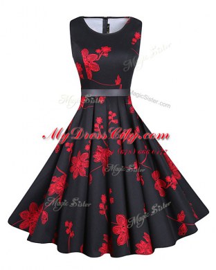 Top Selling Scoop Red And Black Zipper Homecoming Dress Sashes ribbons and Pattern Sleeveless Knee Length