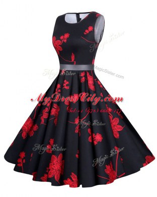 Top Selling Scoop Red And Black Zipper Homecoming Dress Sashes ribbons and Pattern Sleeveless Knee Length
