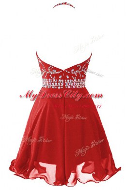 Wonderful Halter Top Red A-line Beading Zipper Organza Sleeveless Mini Length
