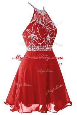 Wonderful Halter Top Red A-line Beading Zipper Organza Sleeveless Mini Length