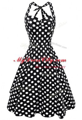 Custom Made Knee Length White And Black Prom Party Dress Scoop Sleeveless Backless