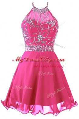 Halter Top Organza Sleeveless Mini Length Dress for Prom and Beading