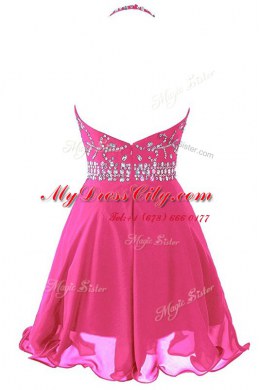 Halter Top Organza Sleeveless Mini Length Dress for Prom and Beading