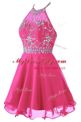 Halter Top Organza Sleeveless Mini Length Dress for Prom and Beading