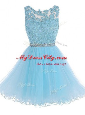 Baby Blue Evening Dress Prom and Party and For with Beading and Lace Scoop Sleeveless Zipper