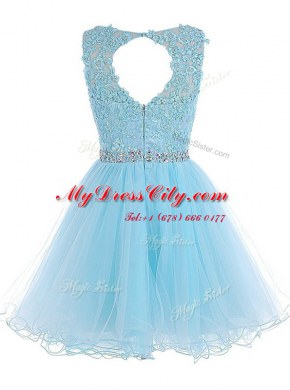 Baby Blue Evening Dress Prom and Party and For with Beading and Lace Scoop Sleeveless Zipper