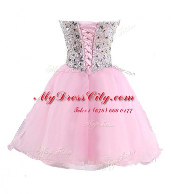 Shining Sweetheart Sleeveless Organza Dress for Prom Beading Lace Up