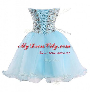 Simple Sleeveless Mini Length Beading Lace Up Cocktail Dress with Baby Blue