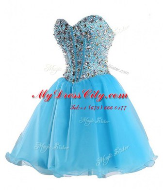 Best Mini Length Blue Juniors Party Dress Sweetheart Sleeveless Lace Up