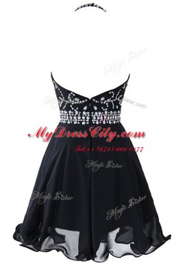 Unique Scoop Black Zipper Prom Party Dress Beading and Belt Sleeveless Mini Length