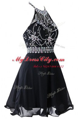 Unique Scoop Black Zipper Prom Party Dress Beading and Belt Sleeveless Mini Length