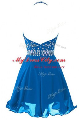 Scoop Blue Empire Beading and Belt Prom Party Dress Zipper Organza Sleeveless Mini Length