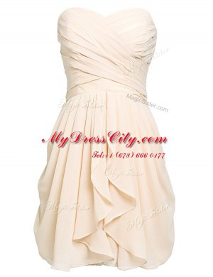 Chiffon Sweetheart Sleeveless Lace Up Ruching Homecoming Dress in Champagne