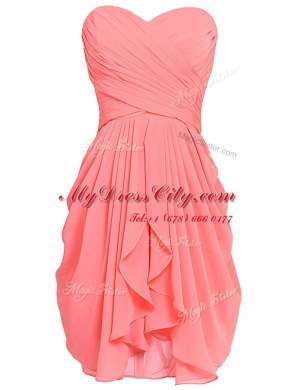 Artistic Knee Length Lace Up Homecoming Dress Watermelon Red for Prom and Party with Ruching