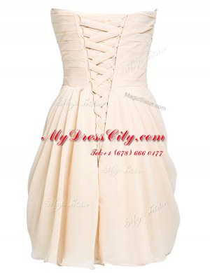 Discount Knee Length Lace Up Prom Gown Coral Red for Prom and Party with Ruching