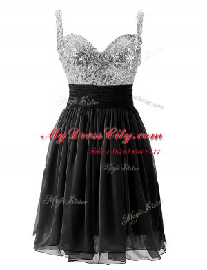 Black Column/Sheath Straps Sleeveless Chiffon Knee Length Zipper Beading Evening Dress