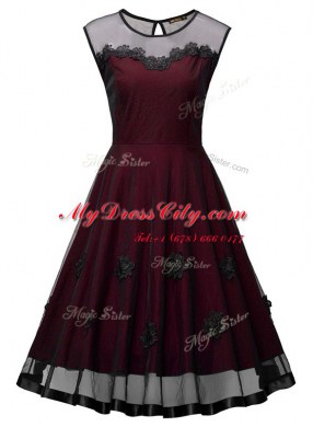Scoop Sleeveless Prom Evening Gown Ankle Length Embroidery Burgundy Organza