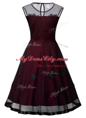 Scoop Sleeveless Prom Evening Gown Ankle Length Embroidery Burgundy Organza