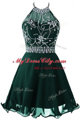 Great Scoop Dark Green Organza Zipper Sleeveless Mini Length Beading and Belt