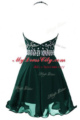 Great Scoop Dark Green Organza Zipper Sleeveless Mini Length Beading and Belt