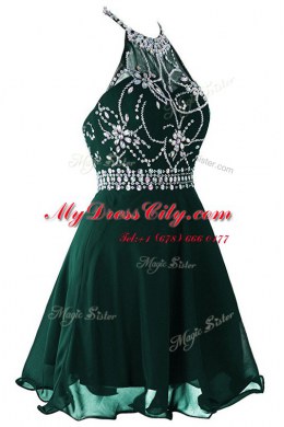 Great Scoop Dark Green Organza Zipper Sleeveless Mini Length Beading and Belt