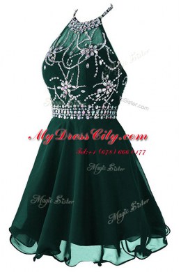 Great Scoop Dark Green Organza Zipper Sleeveless Mini Length Beading and Belt