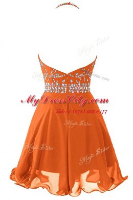 Wonderful Mini Length Orange Prom Party Dress Halter Top Sleeveless Zipper