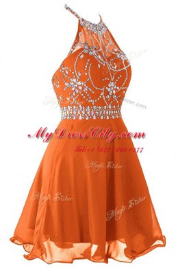 Wonderful Mini Length Orange Prom Party Dress Halter Top Sleeveless Zipper