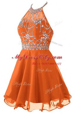 Wonderful Mini Length Orange Prom Party Dress Halter Top Sleeveless Zipper