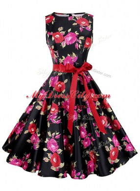 Scoop Sleeveless Chiffon Knee Length Zipper Homecoming Dress in Multi-color with Sashes ribbons and Pattern