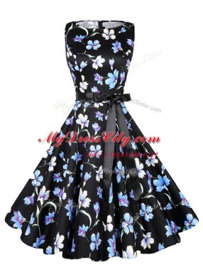 Popular Scoop Sleeveless Zipper Knee Length Sashes ribbons and Pattern