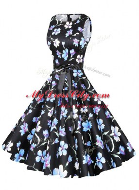 Popular Scoop Sleeveless Zipper Knee Length Sashes ribbons and Pattern
