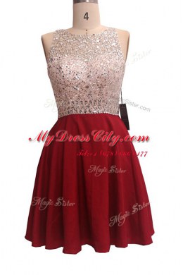 Scoop Sleeveless Knee Length Sequins Zipper Prom Evening Gown with Wine Red