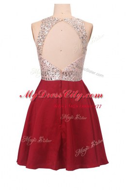 Scoop Sleeveless Knee Length Sequins Zipper Prom Evening Gown with Wine Red