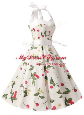 White Halter Top Neckline Sashes ribbons and Pattern Homecoming Dress Sleeveless Zipper