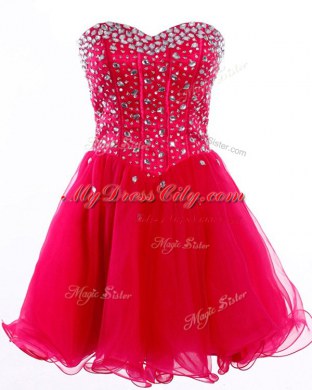 Cute Baby Blue Lace Up Prom Dress Beading Sleeveless Mini Length