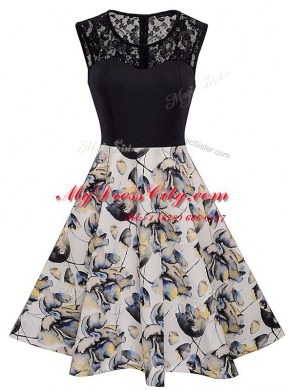 Luxurious Multi-color Scoop Zipper Lace and Embroidery and Pattern Prom Dresses Sleeveless