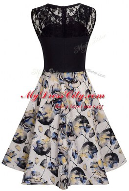 Luxurious Multi-color Scoop Zipper Lace and Embroidery and Pattern Prom Dresses Sleeveless
