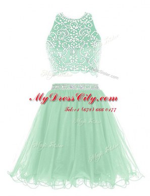 Halter Top Apple Green Sleeveless Mini Length Beading Clasp Handle Evening Dress