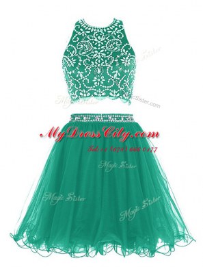 Noble Scoop Sleeveless Clasp Handle Homecoming Dress Green Chiffon