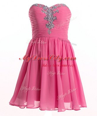 Glittering Rose Pink Lace Up Sweetheart Beading Evening Dress Organza Sleeveless