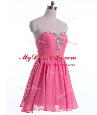 Glittering Rose Pink Lace Up Sweetheart Beading Evening Dress Organza Sleeveless