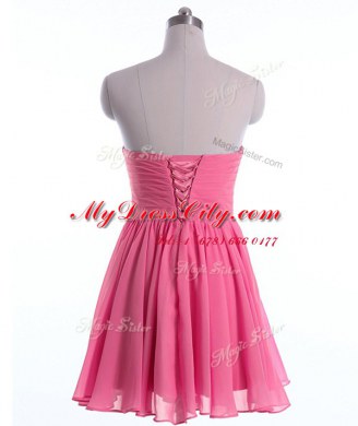 Glittering Rose Pink Lace Up Sweetheart Beading Evening Dress Organza Sleeveless