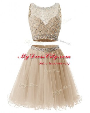 Champagne Side Zipper Sweetheart Beading and Belt Homecoming Dress Organza Sleeveless
