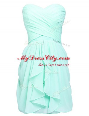 Dynamic Apple Green Lace Up Sweetheart Ruching Chiffon Sleeveless